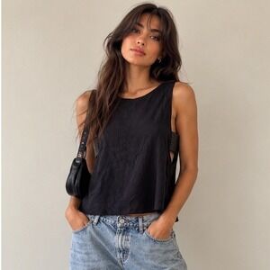 VEDA Navy‎ Rayon Sheep Leather Trim Open Back Sleeveless Tank Top XS